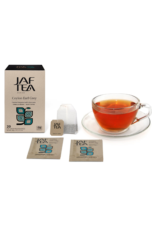 JAF TEA - Tea Bag - Ceylon Earl Grey - Individually Wrapped Foil Envelope Tea Bags 20×2g