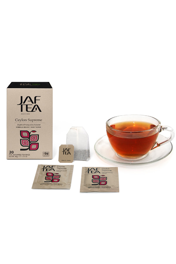 JAF TEA - Tea Bag - Ceylon Supreme - Individually Wrapped Foil Envelope Tea Bags 20×2g