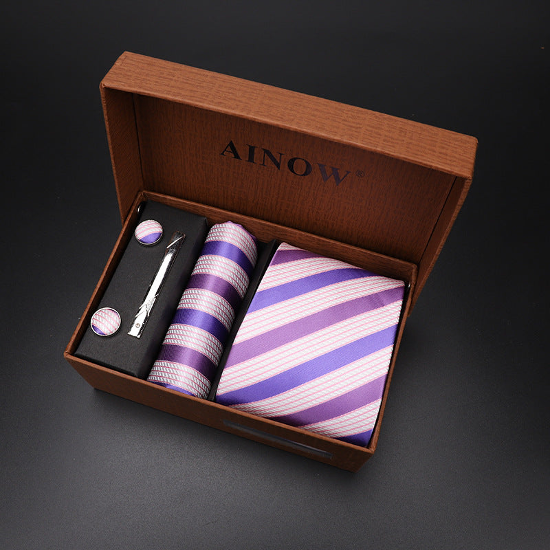 Four-piece Tie Set - New Style - Business Suit Tie for Men - Polyester Silk - Includes Casual Tie , Scarf , Cufflinks , Tie Clip