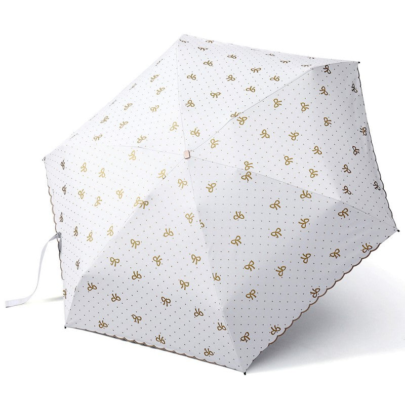 Five Folding Umbrella - Butterfly Pattern Vinyl Sun Umbrella - UV Protection Sunshade Solid Color Umbrella - White