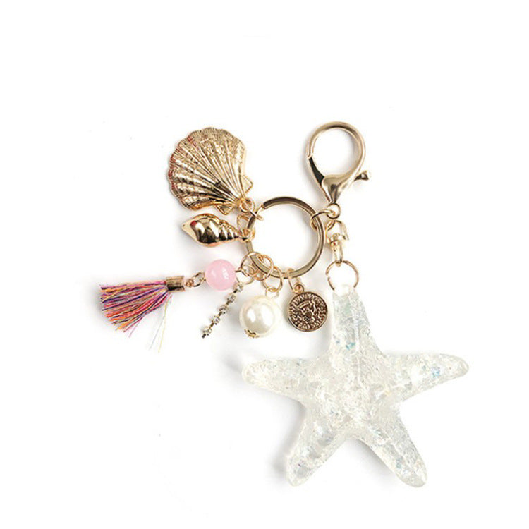 Korea Transparent Crystal Starfish Car Keychain Pendant - Couple Bag Keyring Pendant - Creative Gifts