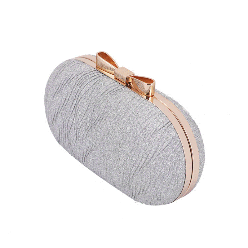 Evening Bags -  Bridesmaid Evening Clutch - Trendy Crossbody Frosted Dinner Clutch Bag - Silver