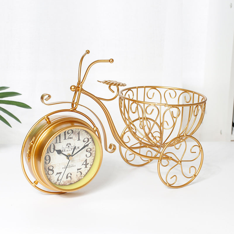 Home Creative Golden Tricycle Table Clock for Kids - Multifunctional Simple Personality Mantel Clocks - Silent Wrought Iron Decoration Clock - Gold