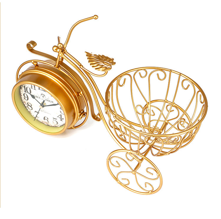 Home Creative Golden Tricycle Table Clock for Kids - Multifunctional Simple Personality Mantel Clocks - Silent Wrought Iron Decoration Clock - Gold