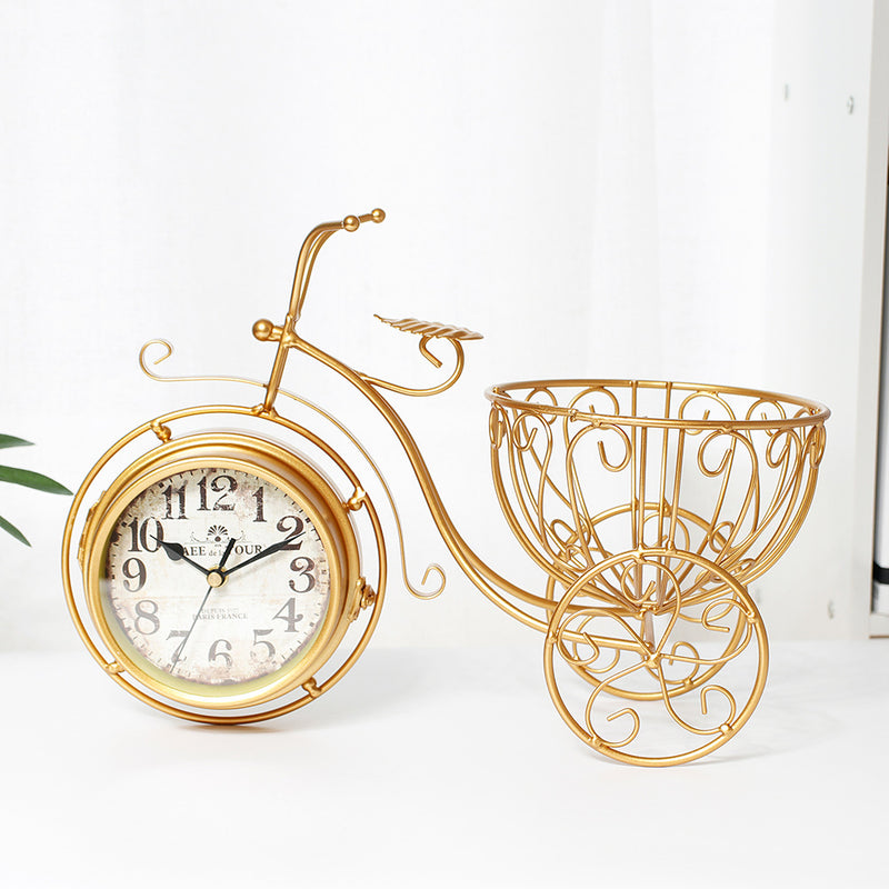 Home Creative Golden Tricycle Table Clock for Kids - Multifunctional Simple Personality Mantel Clocks - Silent Wrought Iron Decoration Clock - Gold