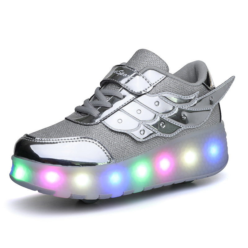 New LED Light Roller Skates - Rechargeable Pulley Shoes - Wheeled Shoes for Boys , Girls and Adults - Style 3 -  Silver