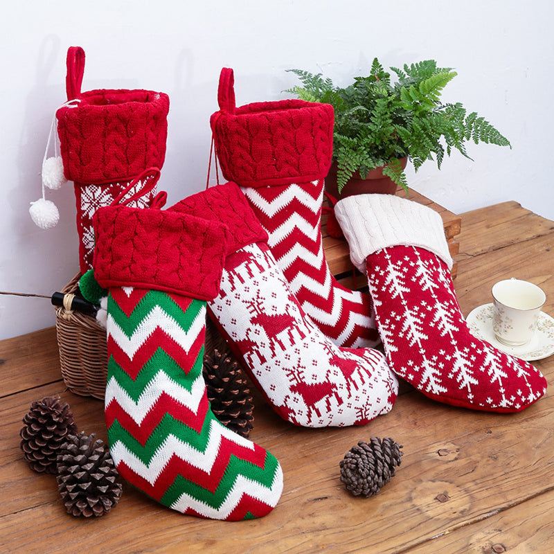 Christmas Socks - Fleece Knitted Socks - 19 * 42 cm - Stocking Christmas Tree Ornaments Decoration - Gift Card Bags Holders - Holiday Party Decoration