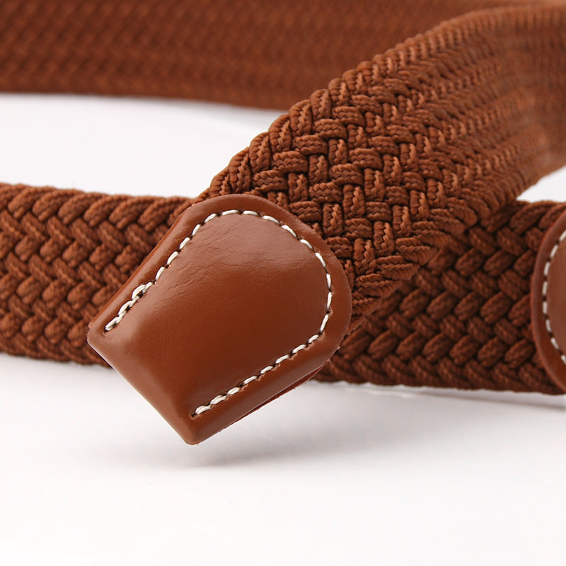 Stretch Woven Canvas Belt - Casual Pin Buckle Elastic Belt - Red + Black