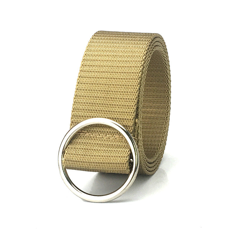 Nylon Belt - Canvas Casual Belt - Round Buckle - Lightweight Quick Dry Solid Color Belt  - Khaki