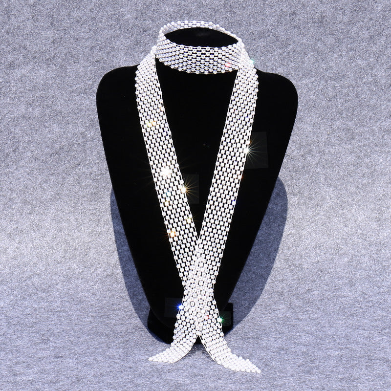 Creative Shiny Tie - Alloy Rhinestone - Trendy Fashion Tie - White