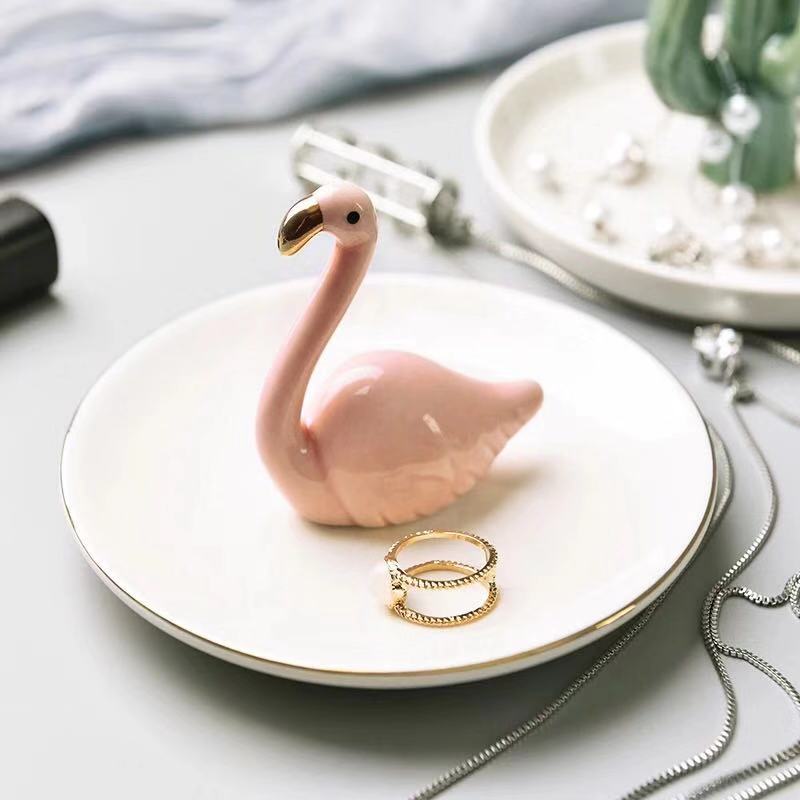 Ceramic Jewelry Tray - Rabbit Flamingo Ceramic Jewelry Storage Tray