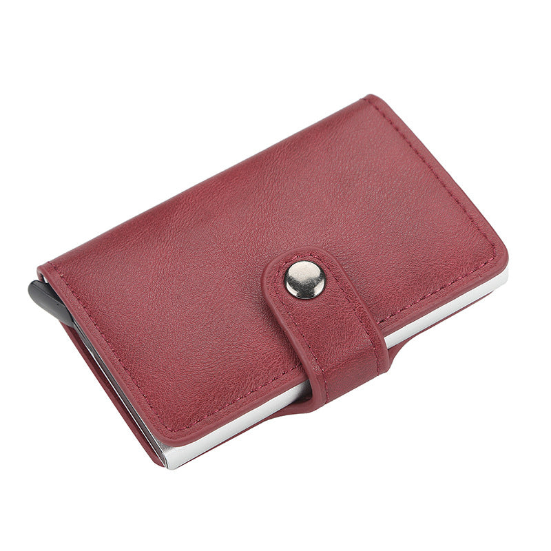 Card Holder - Artificial Leather - Buckle RFID Automatic Bullet - Bank Card Sleeve Metal Aluminum Shell Card Holder - Red