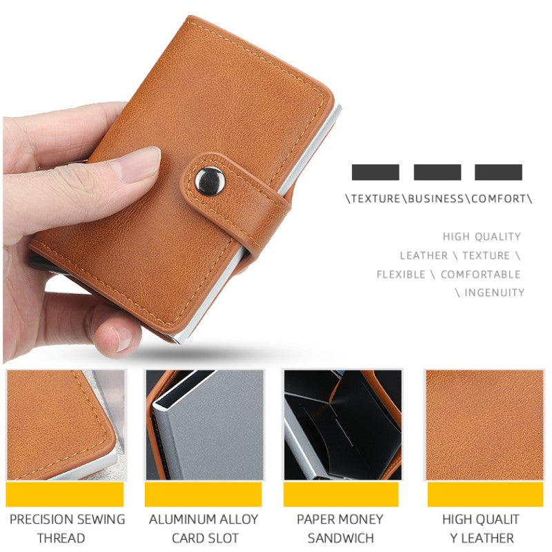 Card Holder - Artificial Leather -Card Holder  - Buckle RFID Automatic Bullet - Bank Card Sleeve Metal Aluminum Shell Card Holder - Dark Blue