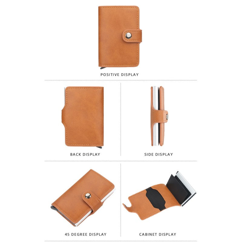 Card Holder - Artificial Leather - Buckle RFID Automatic Bullet - Bank Card Sleeve Metal Aluminum Shell Card Holder - Red