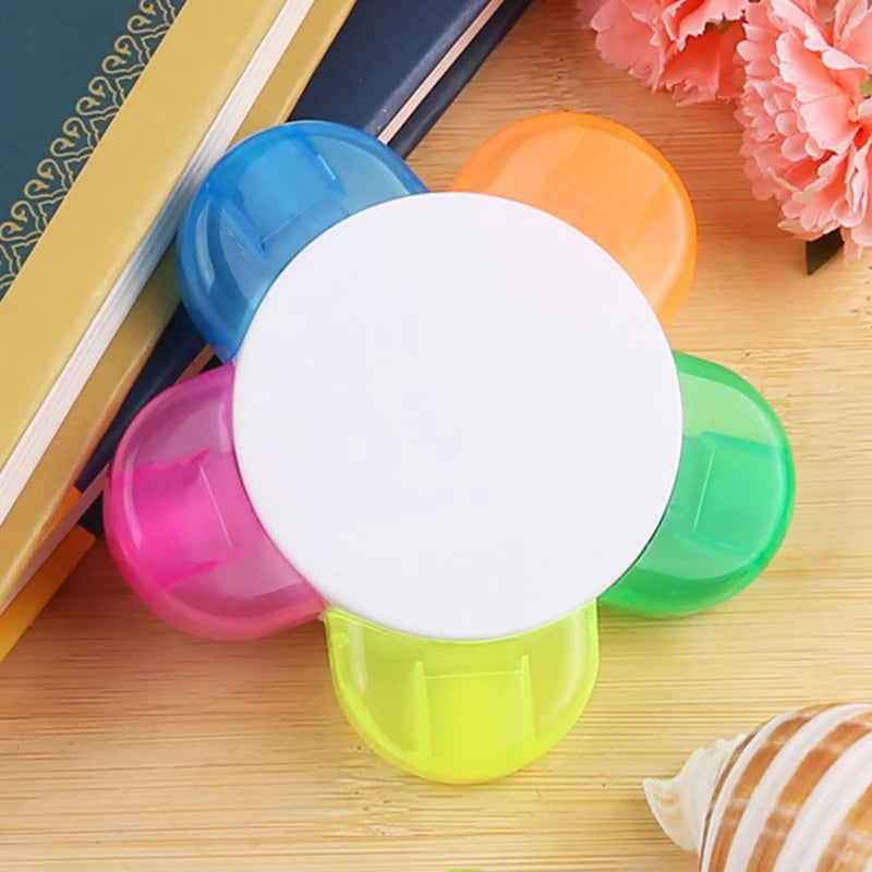 Flower Shaped Highlighter - 5 Colors Fluorescent Petal Marker Pen - School And Office Sppulies