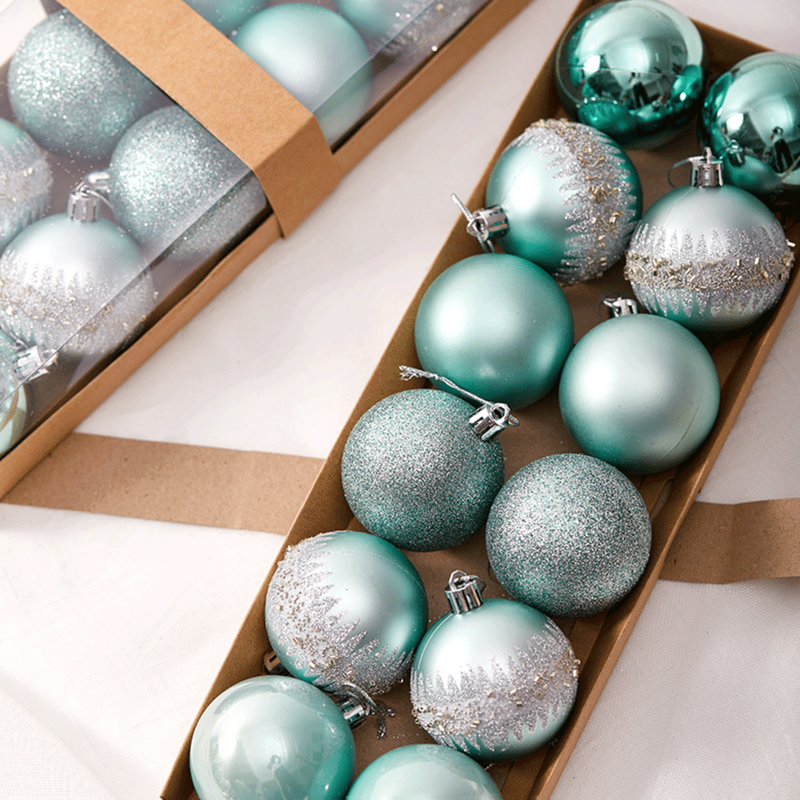 Christmas Balls Ornaments - 12 Pcs Balls in Kraft Paper Wrapping for Xmas Tree Decorations - 60 mm - Blue