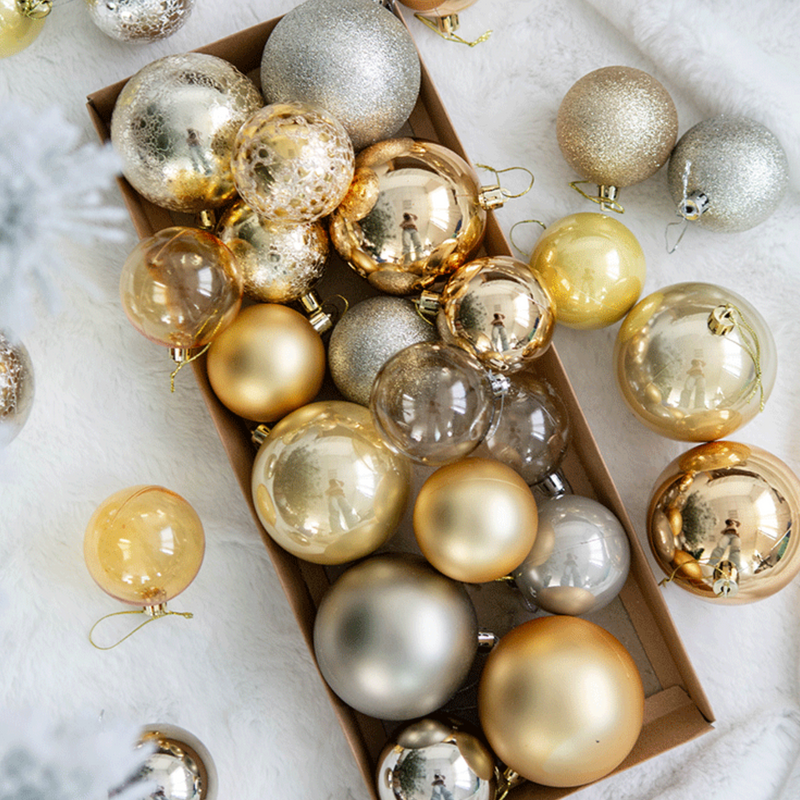 Christmas Balls Ornaments - 12 Pcs Balls in Kraft Paper Wrapping for Xmas Tree Decorations - 60 mm - Gold