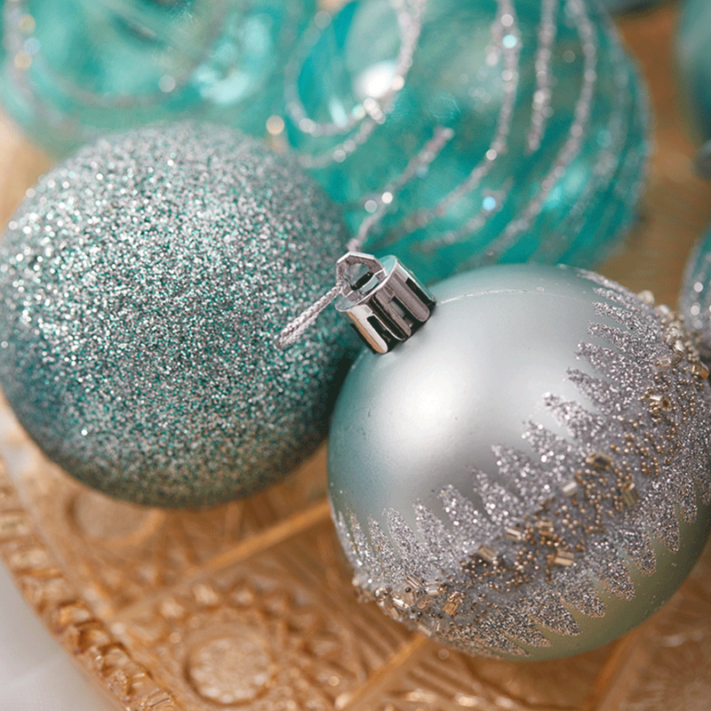 Christmas Balls Ornaments - 12 Pcs Balls in Kraft Paper Wrapping for Xmas Tree Decorations - 60 mm - Blue