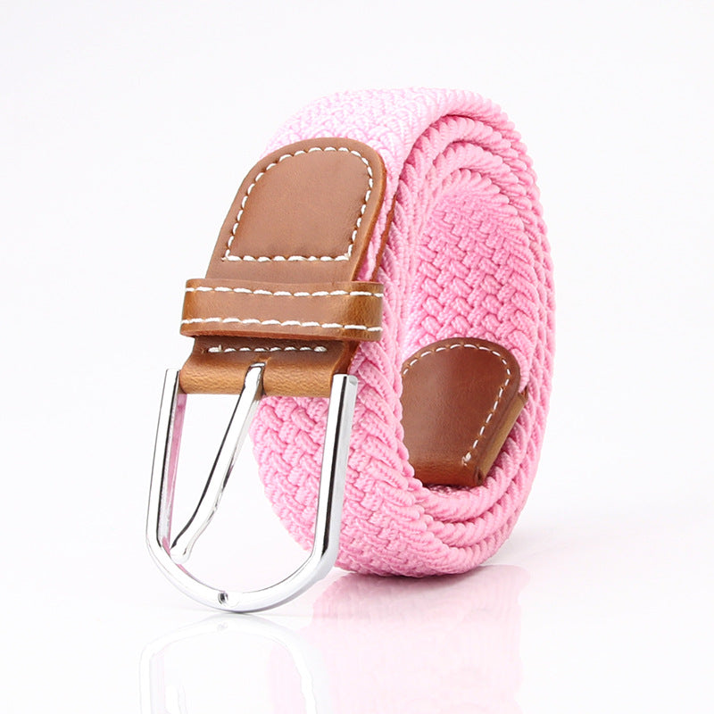 Stretch Woven Canvas Belt - Casual Pin Buckle Elastic Belt - Pink