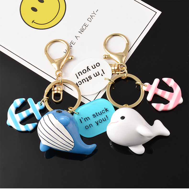 Cartoon Whale Couple Key Chain - Car Key Chain - Creative Girl Bag Pendant