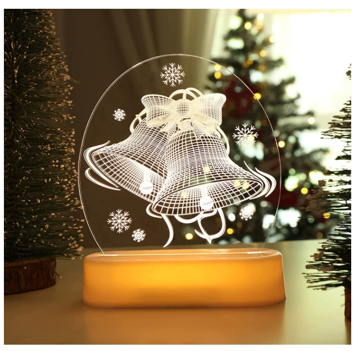 3D Christmas Night Lights - Battery / USB Powered - Bedside Lamp for Bedroom Desk Lamp Fireplace Table Ornaments Home Christmas Decorations and Gift for Kids