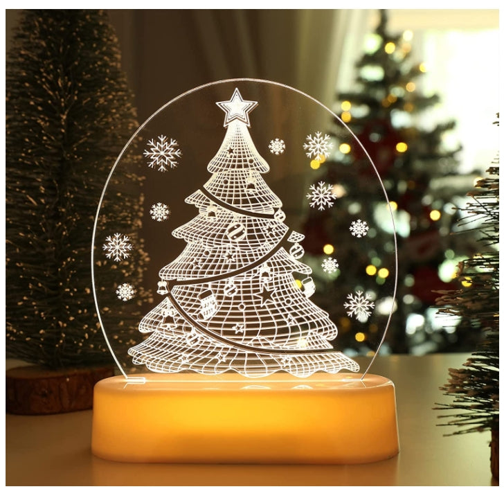 3D Christmas Night Lights - Battery / USB Powered - Bedside Lamp for Bedroom Desk Lamp Fireplace Table Ornaments Home Christmas Decorations and Gift for Kids