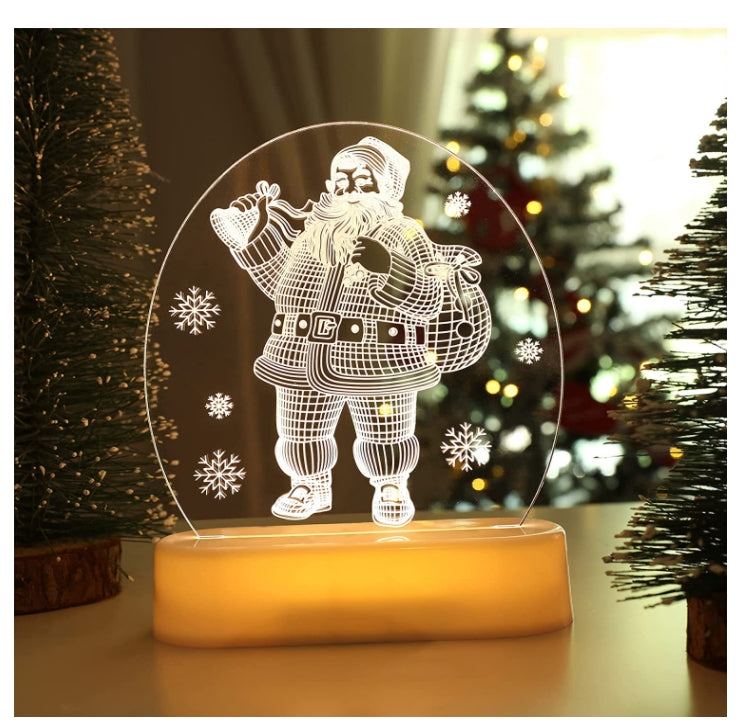 3D Christmas Night Lights - Battery / USB Powered - Bedside Lamp for Bedroom Desk Lamp Fireplace Table Ornaments Home Christmas Decorations and Gift for Kids
