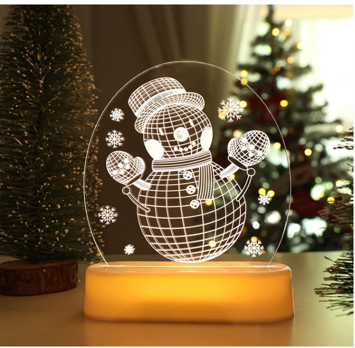 3D Christmas Night Lights - Battery / USB Powered - Bedside Lamp for Bedroom Desk Lamp Fireplace Table Ornaments Home Christmas Decorations and Gift for Kids