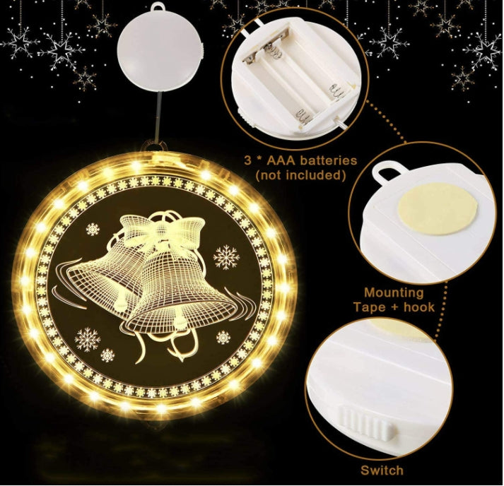 3D LED Lights - Christmas Hanging Window Lights - for Indoor Wall Ornaments for Home, Living