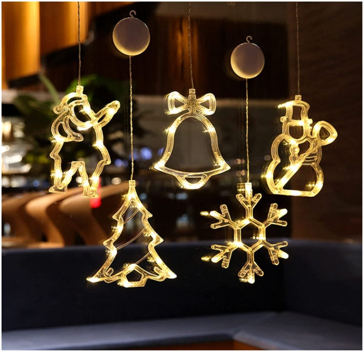 Window Lights - Christmas Window Suction Cup Lights -  Window Hangings String Light - Star / Snowflakes / Christmastree  Sucker Hangings Light for Holiday Party (Warm White)