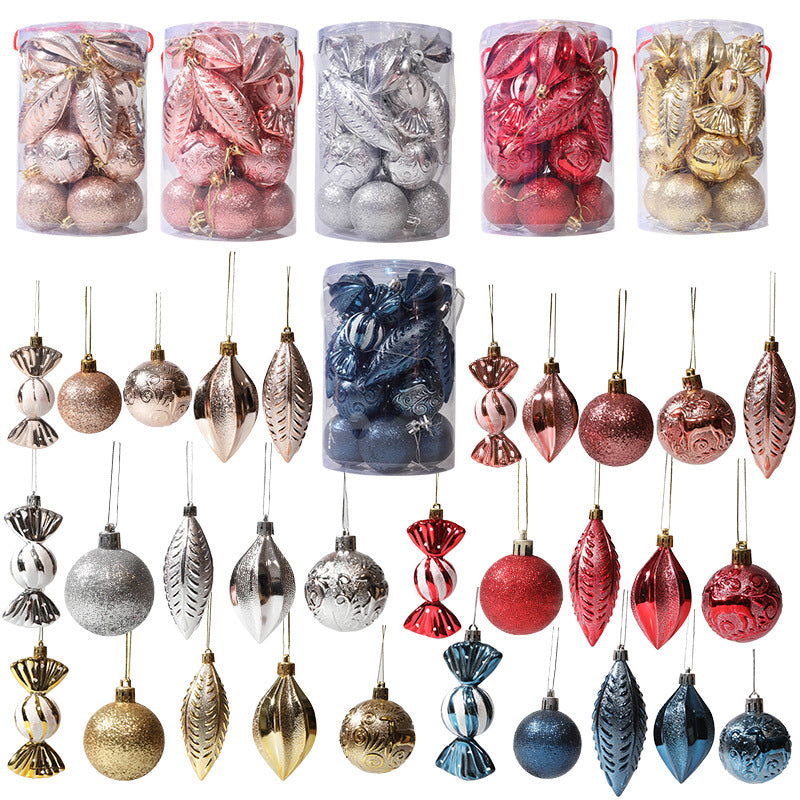 Christmas Balls Ornaments - 21 Pcs Balls in PVC Bucket Wrapping for Xmas Tree Decorations - Different Shape - Red