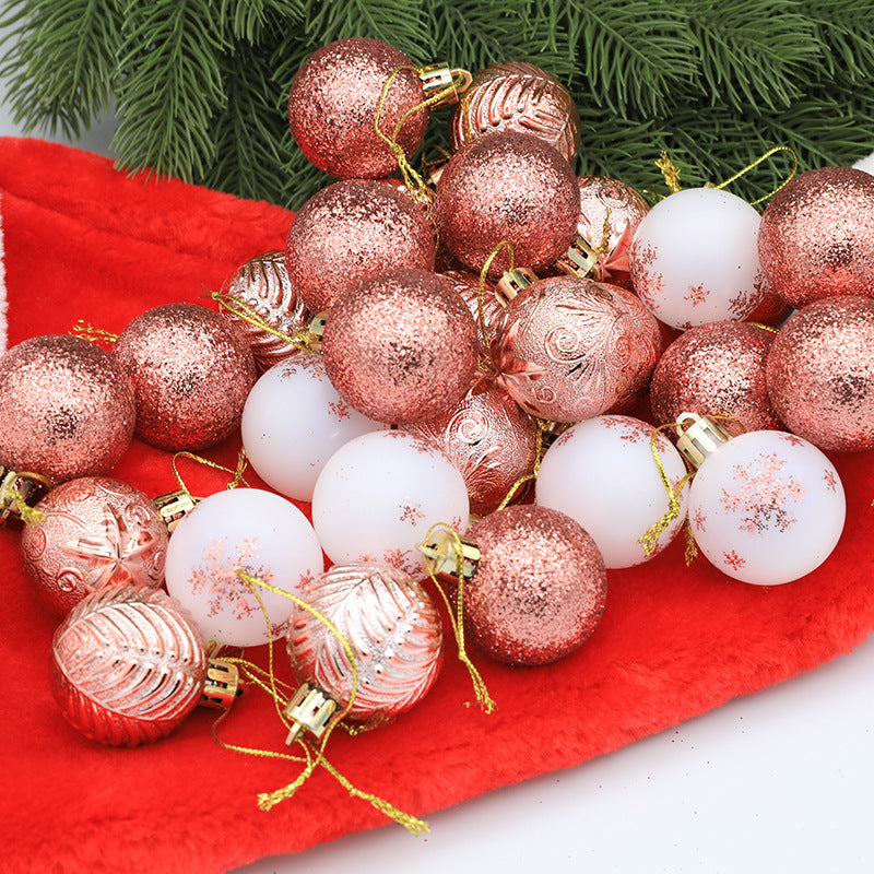 Christmas Balls Ornaments - 30 Pcs Balls in PVC Bucket Wrapping for Xmas Tree Decorations - 30 mm - Pink
