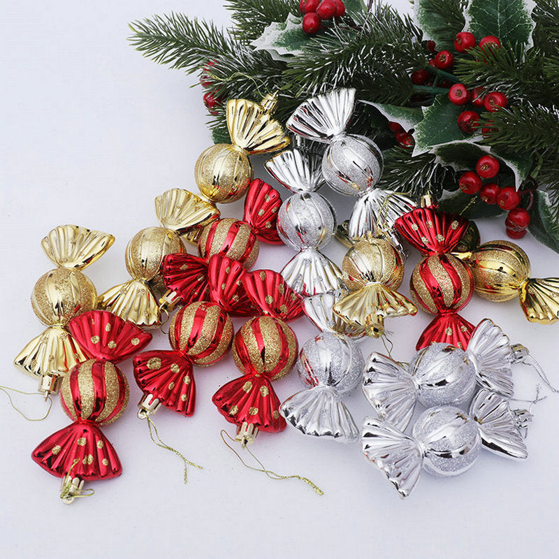 Christmas Balls Ornaments - 5 Pcs Candy in PVC Bucket Wrapping for Xmas Tree Decorations