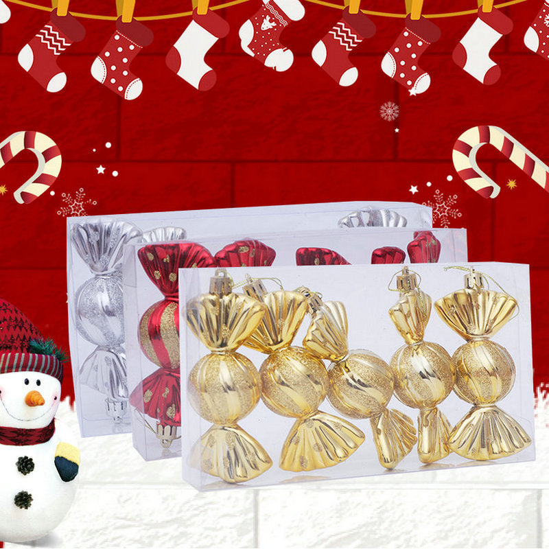 Christmas Balls Ornaments - 5 Pcs Candy in PVC Bucket Wrapping for Xmas Tree Decorations