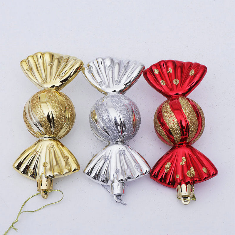 Christmas Balls Ornaments - 5 Pcs Candy in PVC Bucket Wrapping for Xmas Tree Decorations