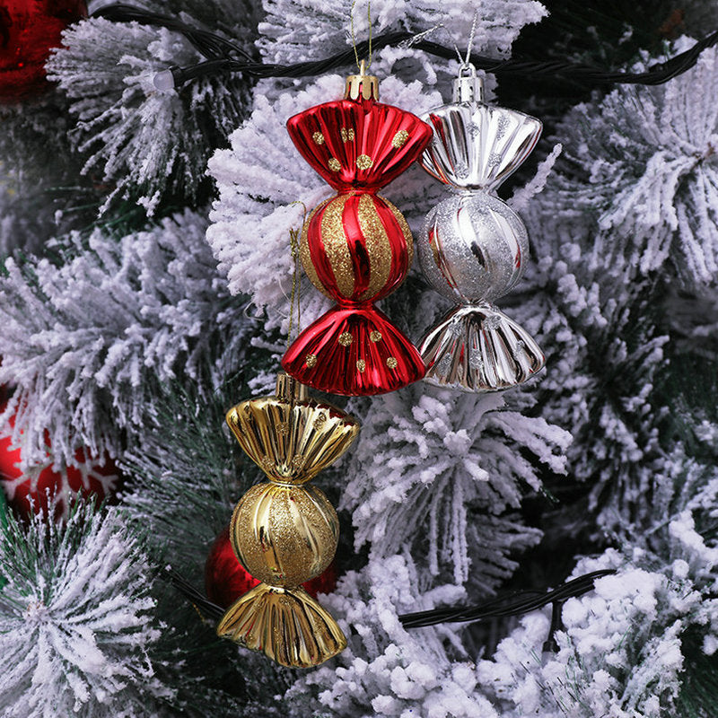 Christmas Balls Ornaments - 5 Pcs Candy in PVC Bucket Wrapping for Xmas Tree Decorations