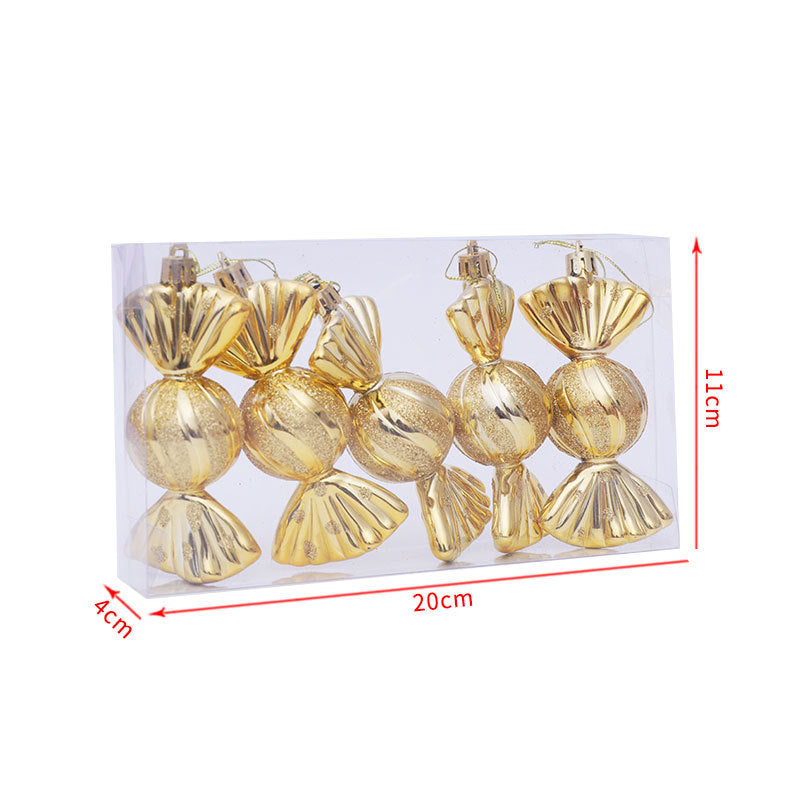 Christmas Balls Ornaments - 5 Pcs Candy in PVC Bucket Wrapping for Xmas Tree Decorations