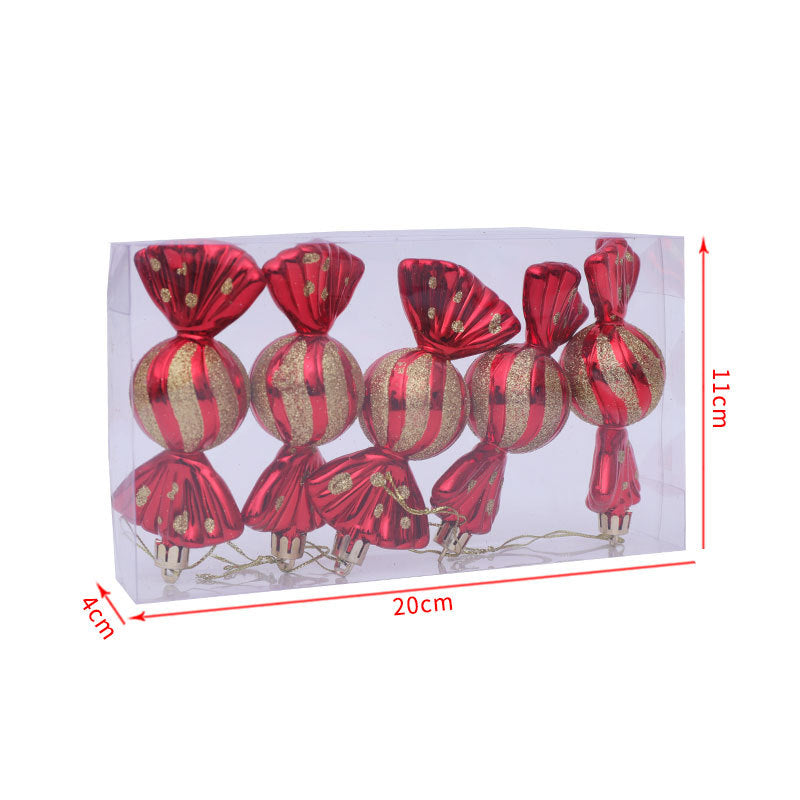 Christmas Balls Ornaments - 5 Pcs Candy in PVC Bucket Wrapping for Xmas Tree Decorations