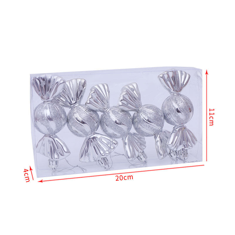 Christmas Balls Ornaments - 5 Pcs Candy in PVC Bucket Wrapping for Xmas Tree Decorations
