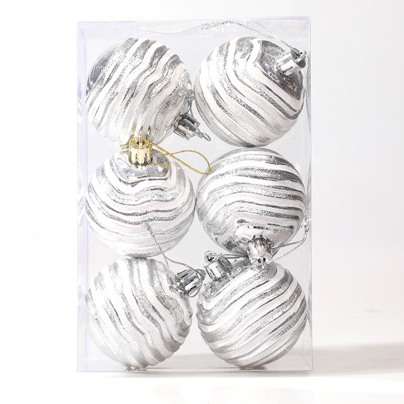 Christmas Balls Ornaments - 6 Pcs Stripe Balls in PVC Bucket Wrapping for Xmas Tree Decorations - 60 mm