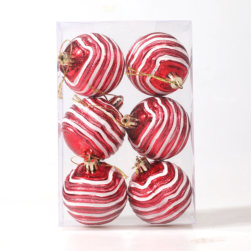 Christmas Balls Ornaments - 6 Pcs Stripe Balls in PVC Bucket Wrapping for Xmas Tree Decorations - 60 mm