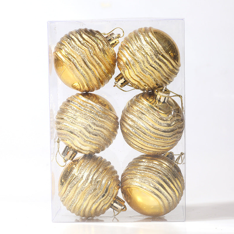 Christmas Balls Ornaments - 6 Pcs Stripe Balls in PVC Bucket Wrapping for Xmas Tree Decorations - 60 mm