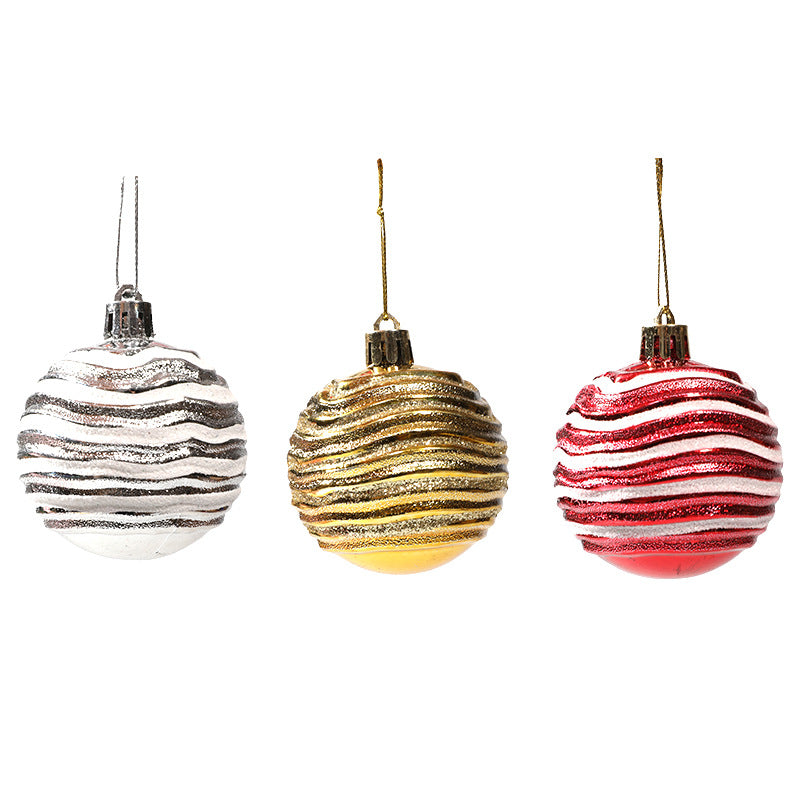 Christmas Balls Ornaments - 6 Pcs Stripe Balls in PVC Bucket Wrapping for Xmas Tree Decorations - 60 mm