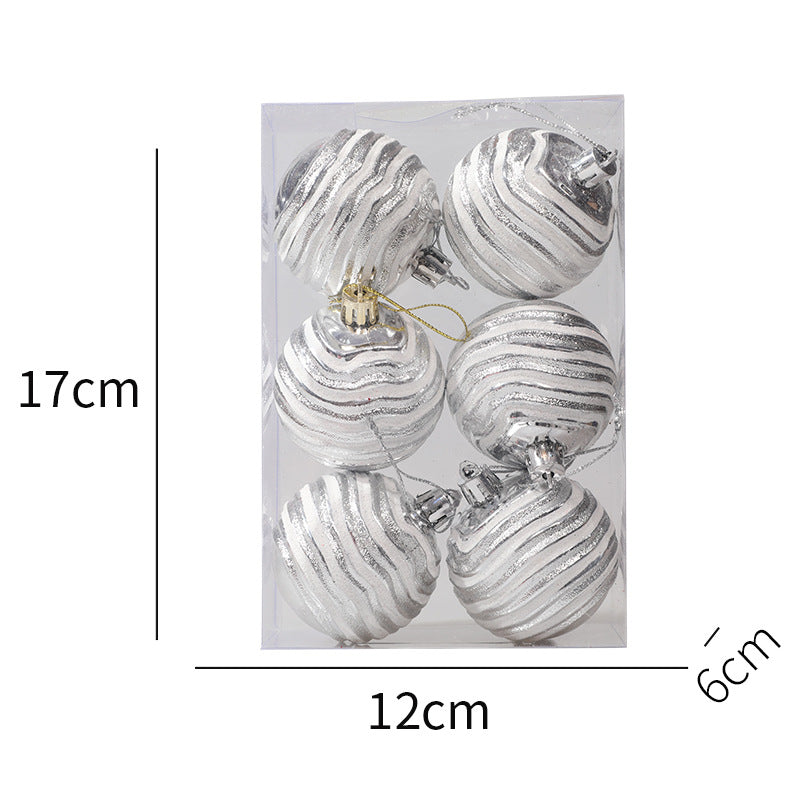 Christmas Balls Ornaments - 6 Pcs Stripe Balls in PVC Bucket Wrapping for Xmas Tree Decorations - 60 mm