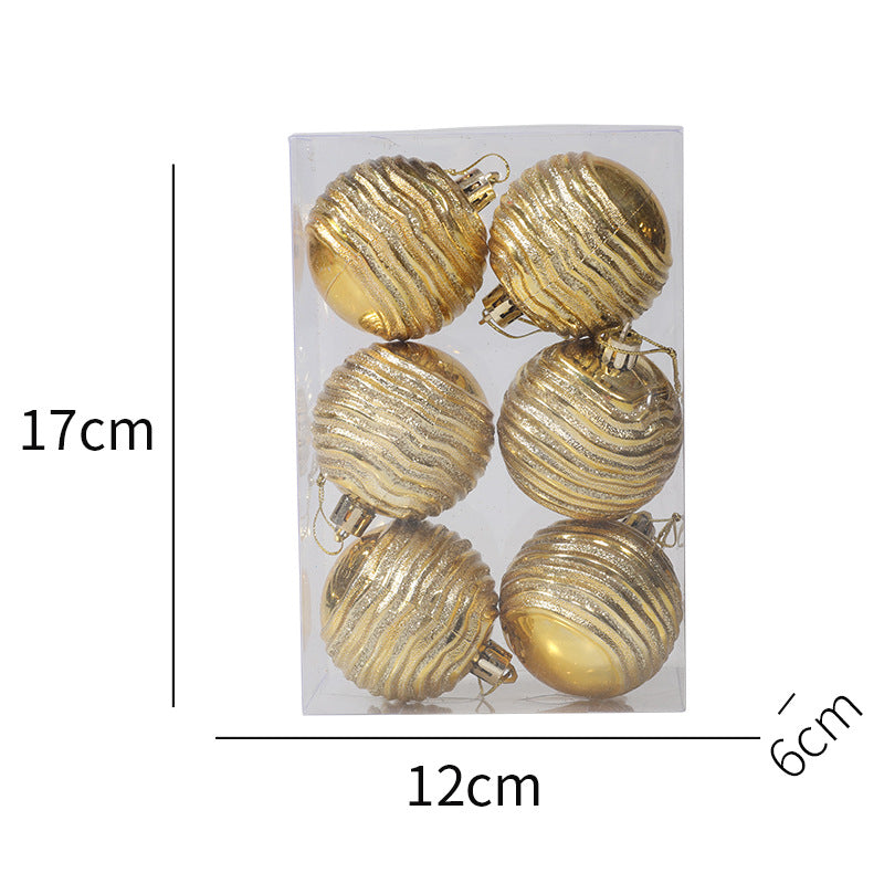 Christmas Balls Ornaments - 6 Pcs Stripe Balls in PVC Bucket Wrapping for Xmas Tree Decorations - 60 mm