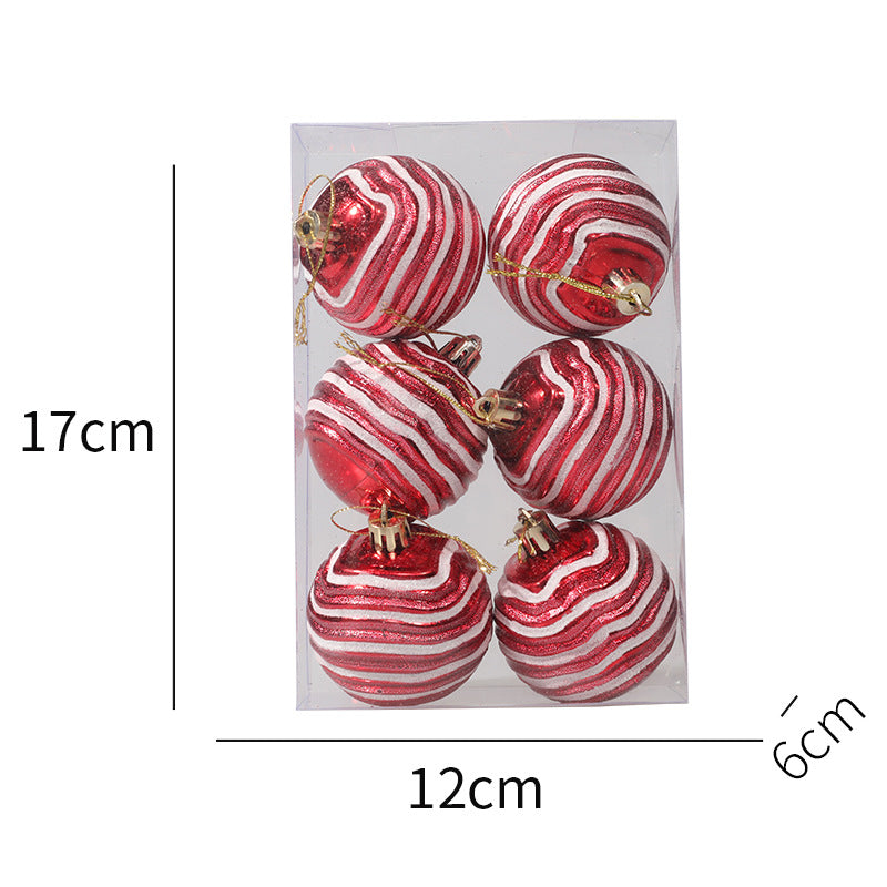 Christmas Balls Ornaments - 6 Pcs Stripe Balls in PVC Bucket Wrapping for Xmas Tree Decorations - 60 mm