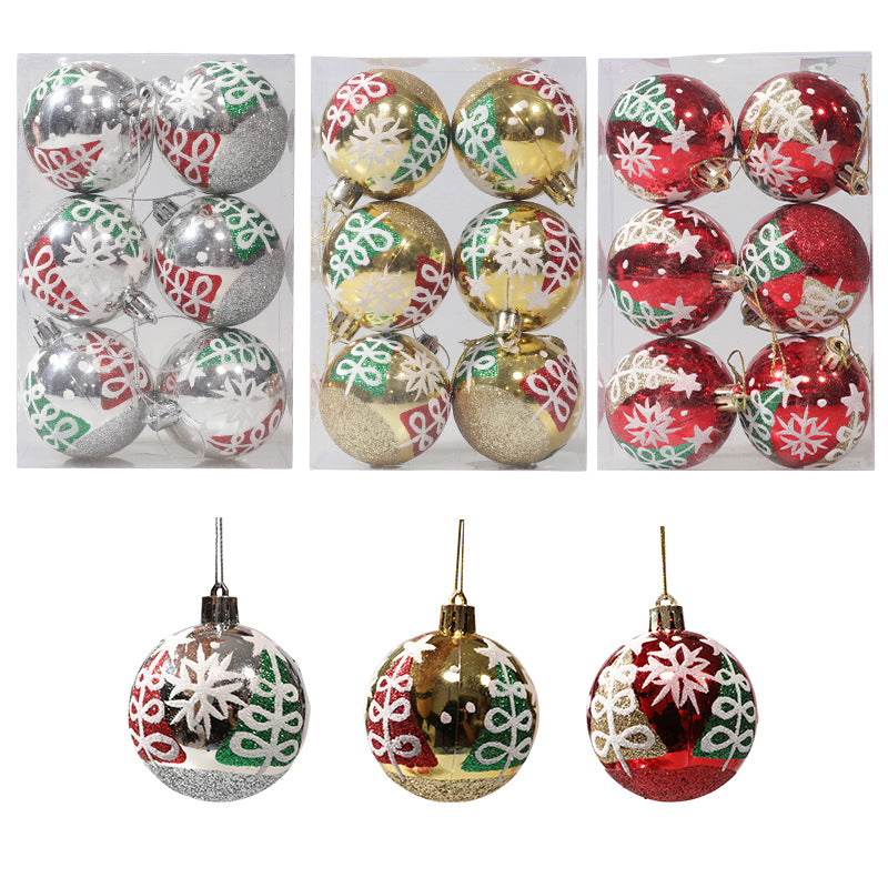 Christmas Balls Ornaments - 6 Pcs Hnad Painted Balls in PVC Bucket Wrapping for Xmas Tree Decorations - 60 mm