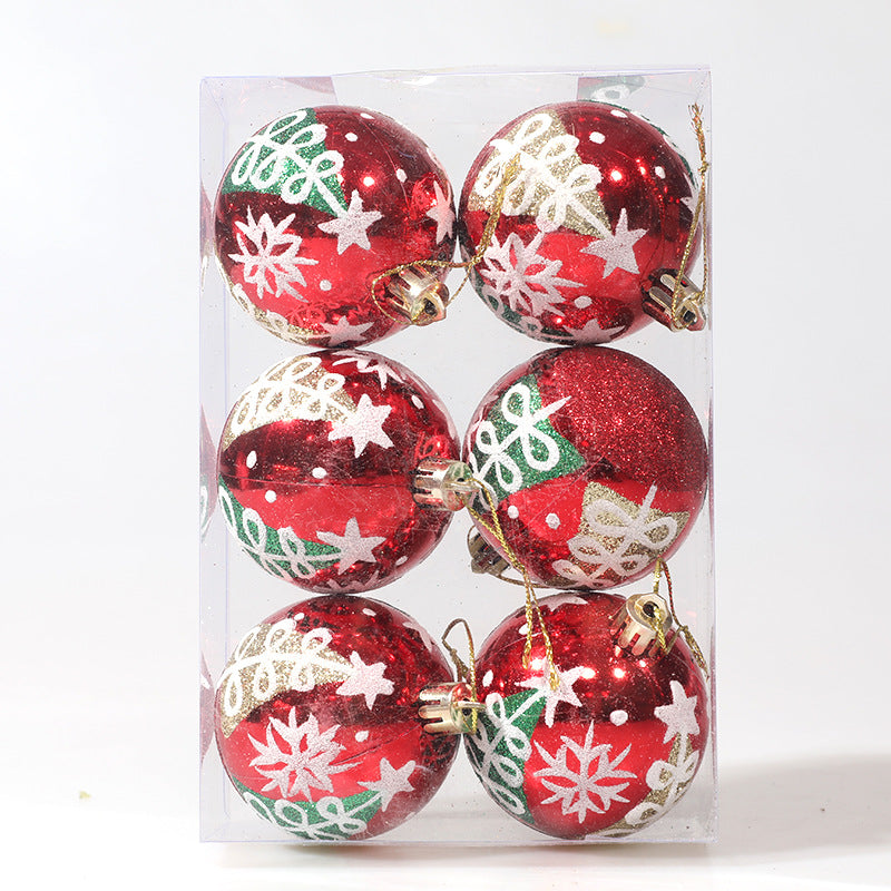 Christmas Balls Ornaments - 6 Pcs Hnad Painted Balls in PVC Bucket Wrapping for Xmas Tree Decorations - 60 mm