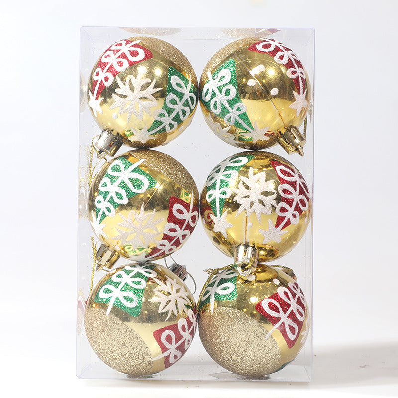 Christmas Balls Ornaments - 6 Pcs Hnad Painted Balls in PVC Bucket Wrapping for Xmas Tree Decorations - 60 mm
