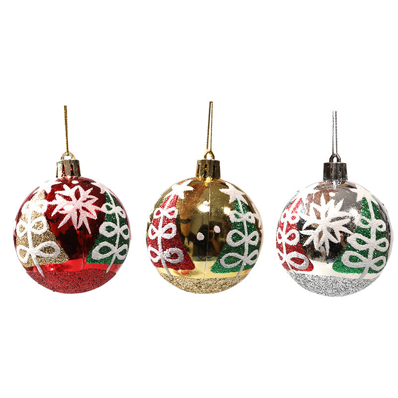 Christmas Balls Ornaments - 6 Pcs Hnad Painted Balls in PVC Bucket Wrapping for Xmas Tree Decorations - 60 mm